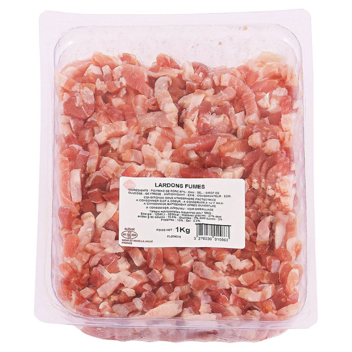 Lardons crus fumés Aubret 1kg – poitrine fumée restauration