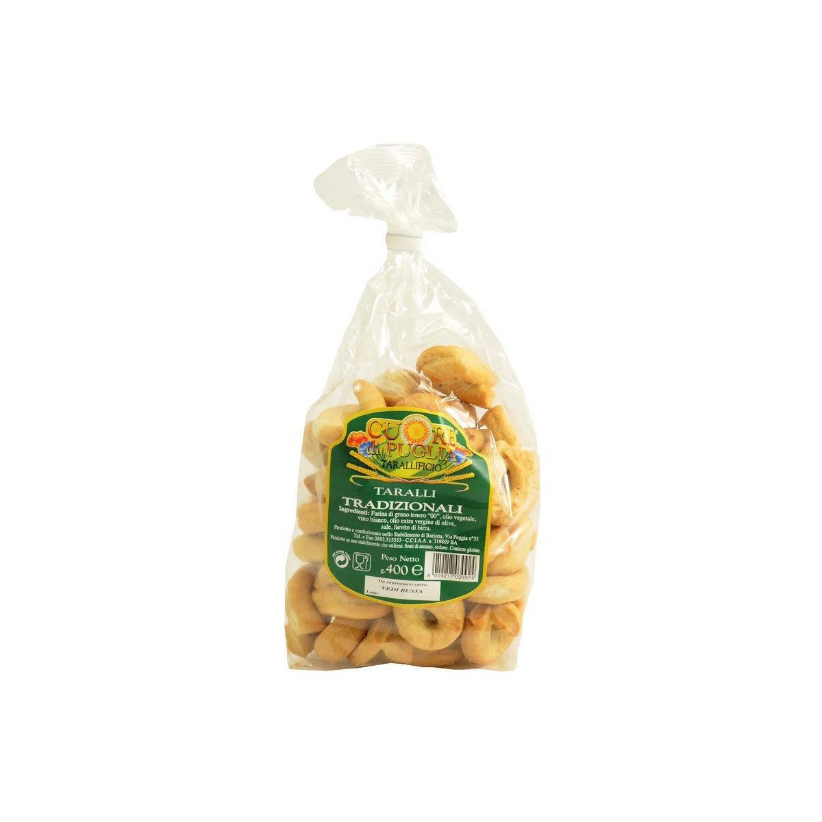 Achat en ligne TARALLI TRADITIONNEL SACHET 400G CUORE DI PUGLIA sur cash-alimentaire.com