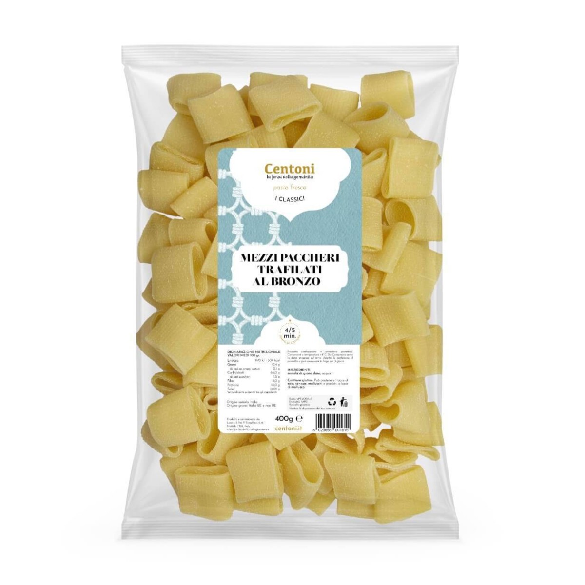 Achat en gros MEZZI PACCHERI LAMINE AU BRONZE BARQUETTE 400GR sur cash-alimentaire.com