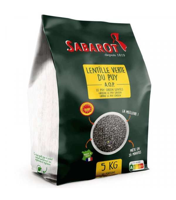 Achat en ligne LENTILLE VERTE DU PUY SAC 5KG SABAROT sur cash-alimentaire.com