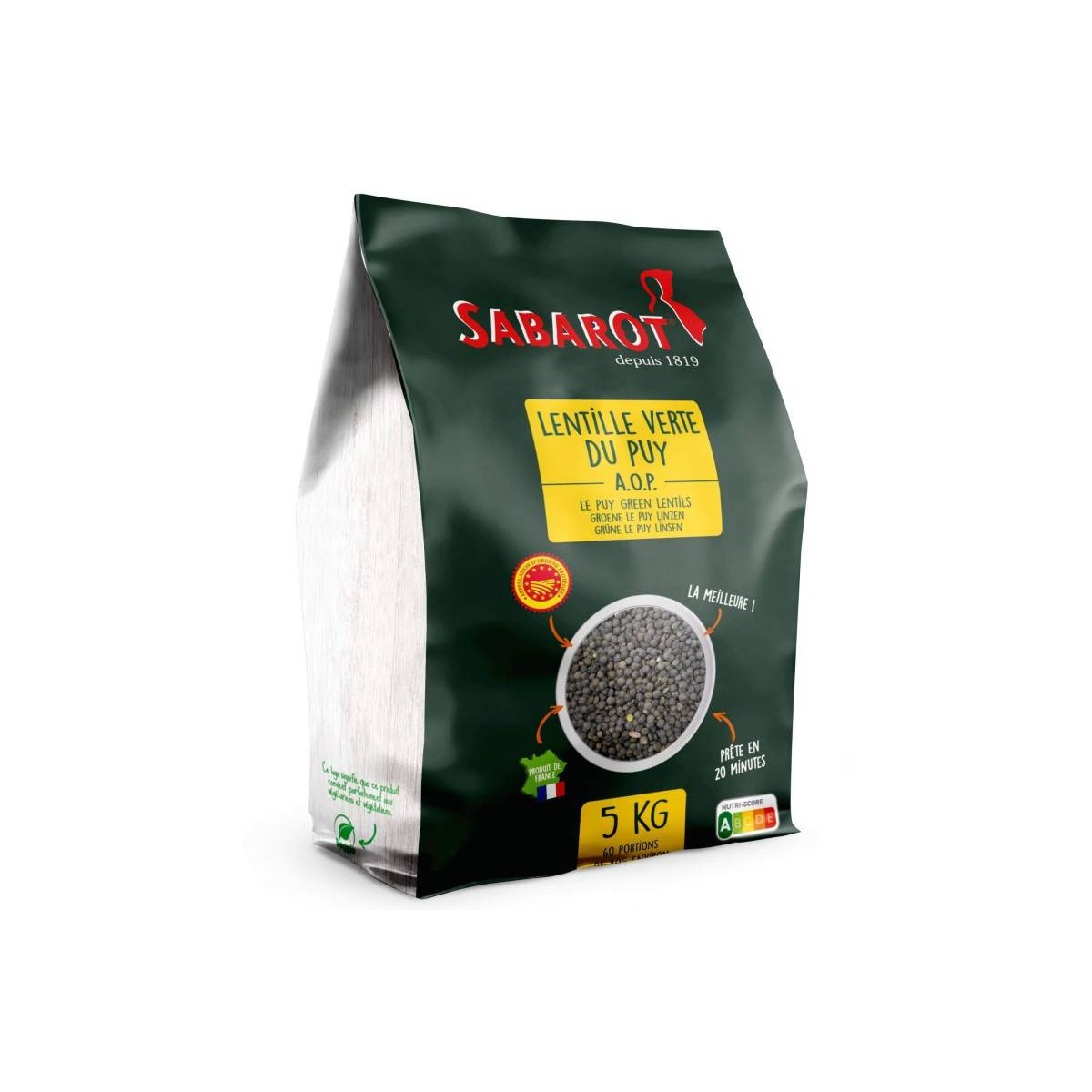 Achat en ligne LENTILLE VERTE DU PUY SAC 5KG SABAROT sur cash-alimentaire.com