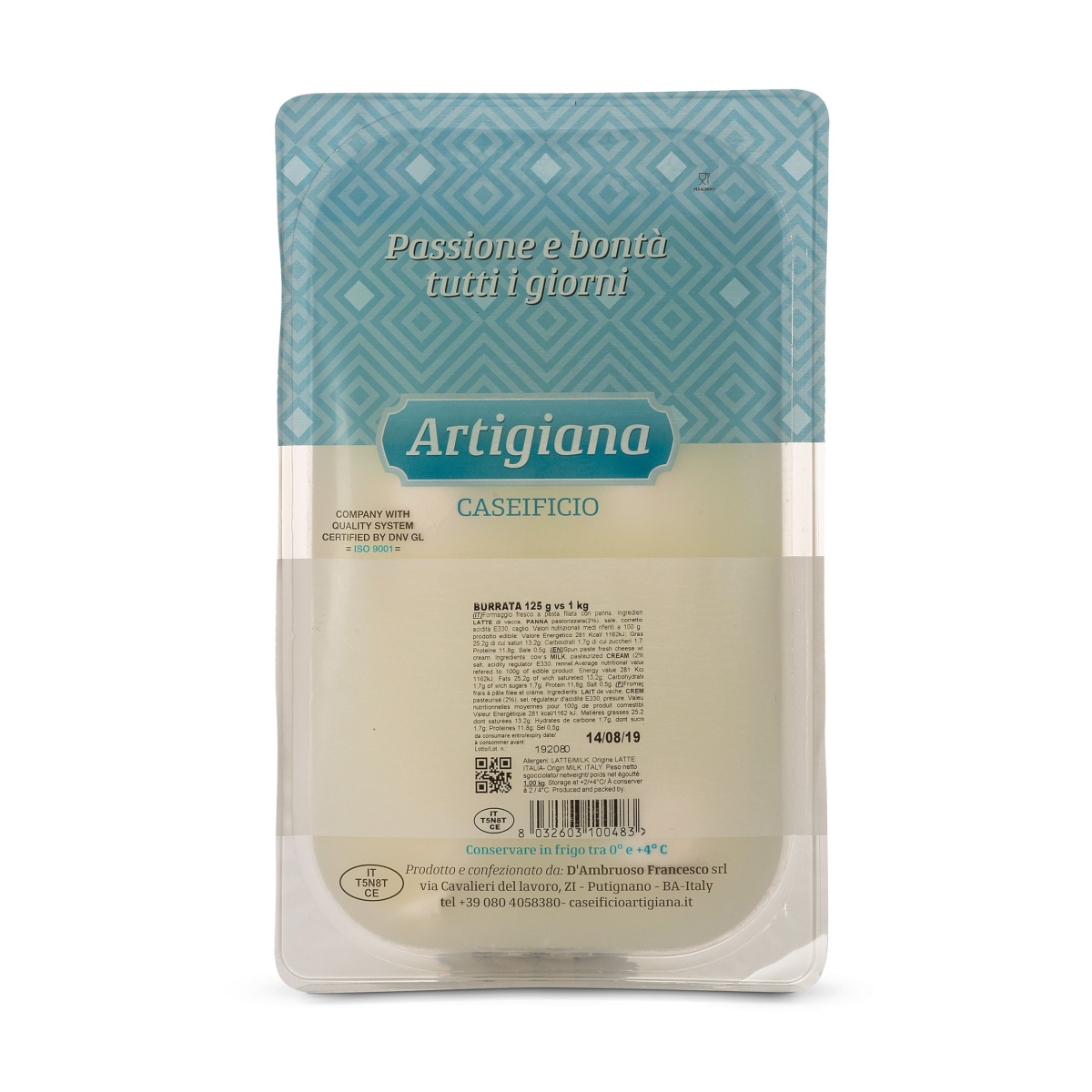 Achat en ligne BURRATA BARQUETTE 125GR ARTIGIANA sur cash-alimentaire.com
