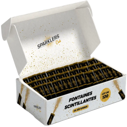 Bougies fontaine scintillante 60 secondes – boîte de 120 unités – Sparklers Club