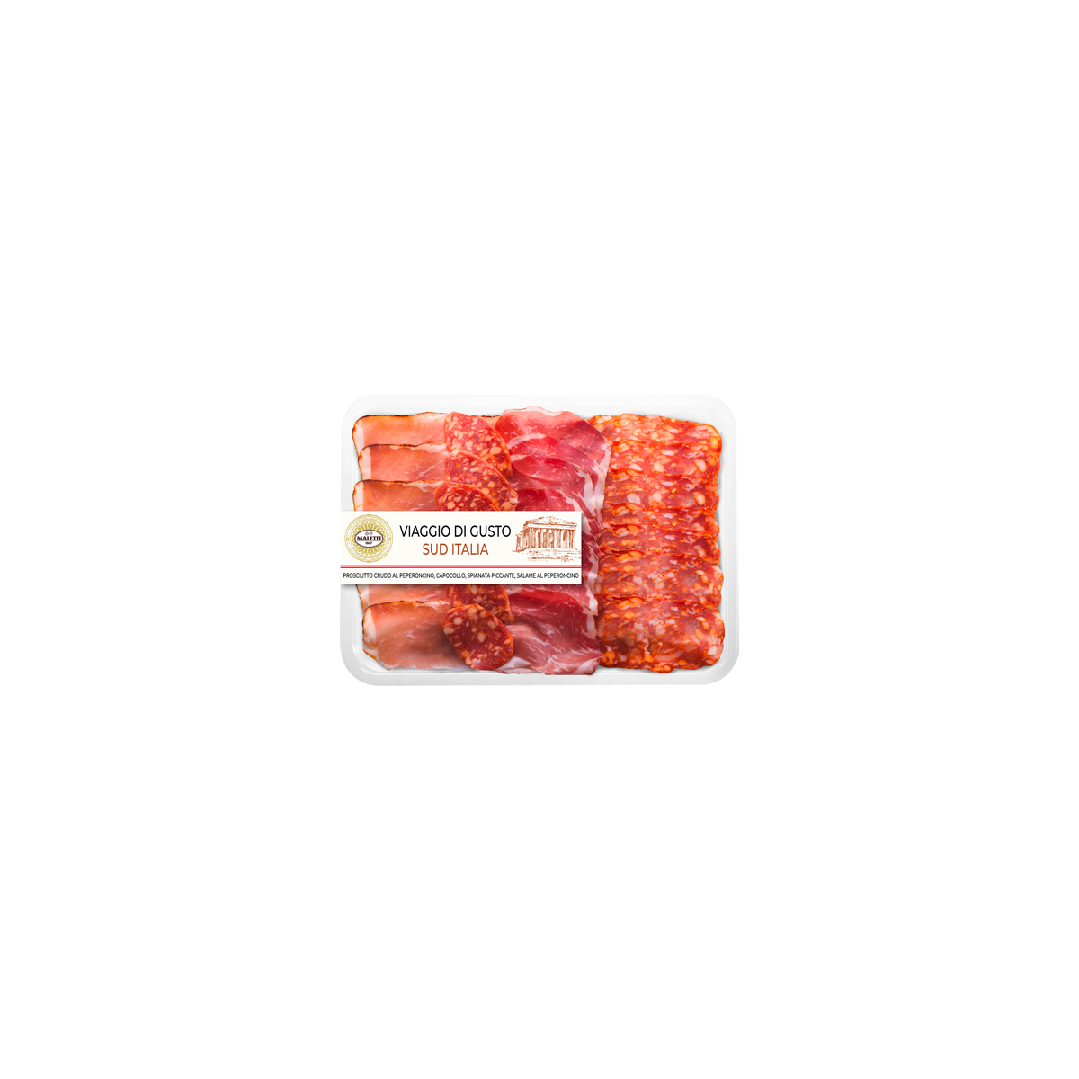 Assortiment charcuterie italienne piquante Maletti 140g – jambon au piment, capocollo, salame