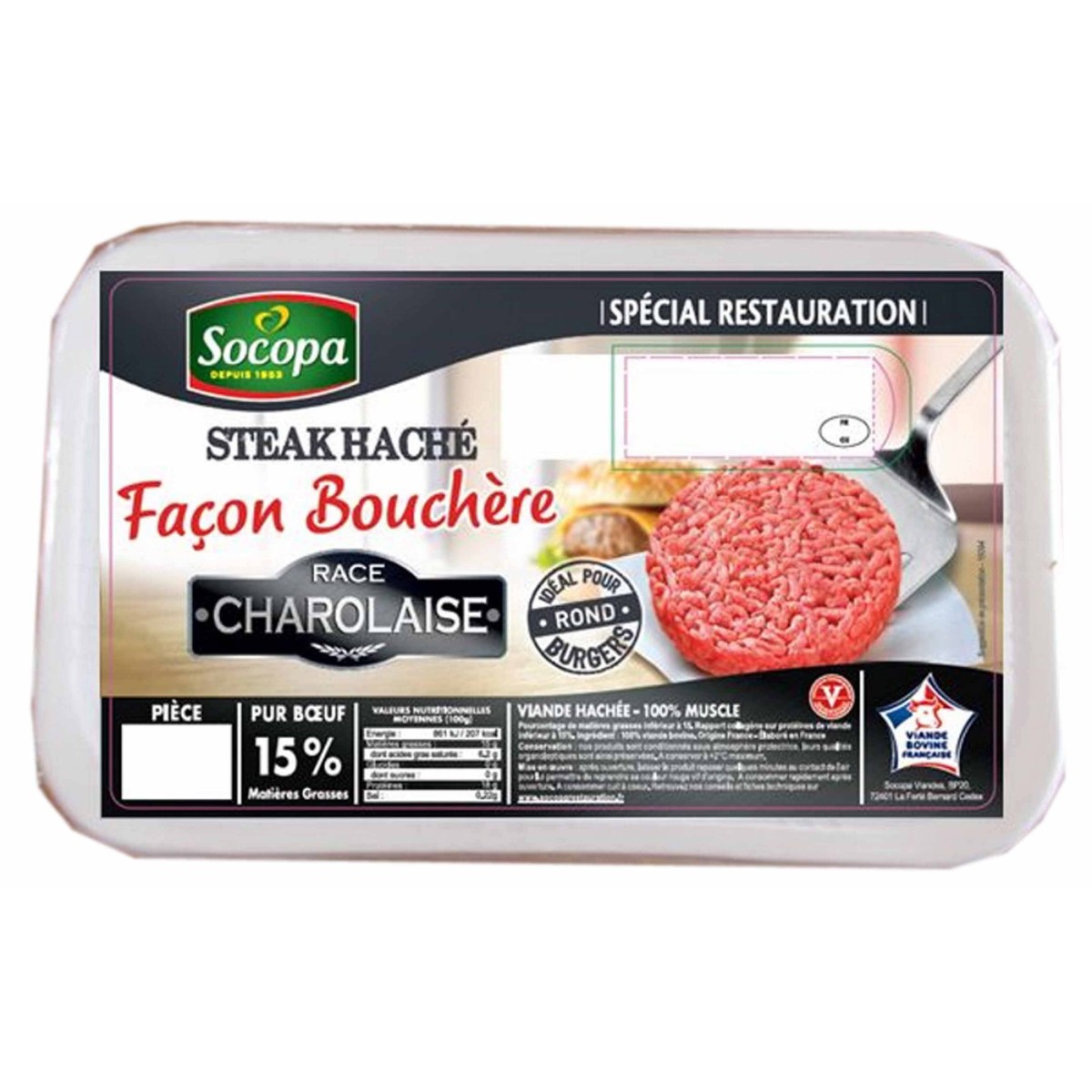 Achat en ligne STEACK HACHE CHAROLAIS ROND SOCOPA - cash-alimentaire.com