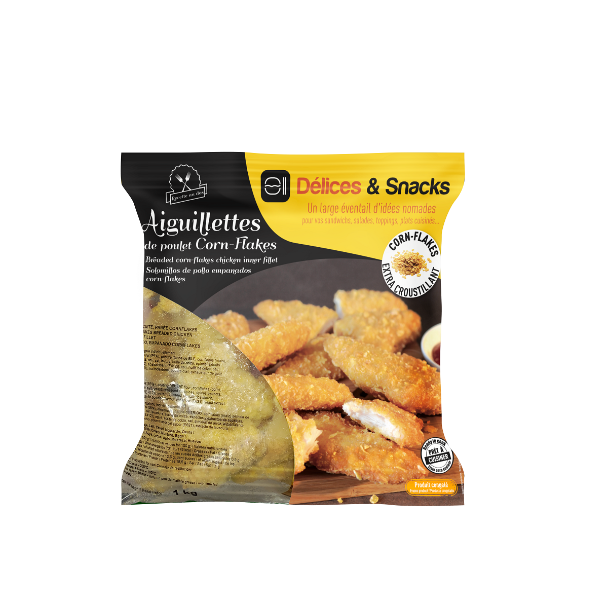 AIGUILLETTE POULET PANE CORNFLAKES HALAL DELICES & SNACKS - prix grossiste - cash-alimentaire.com