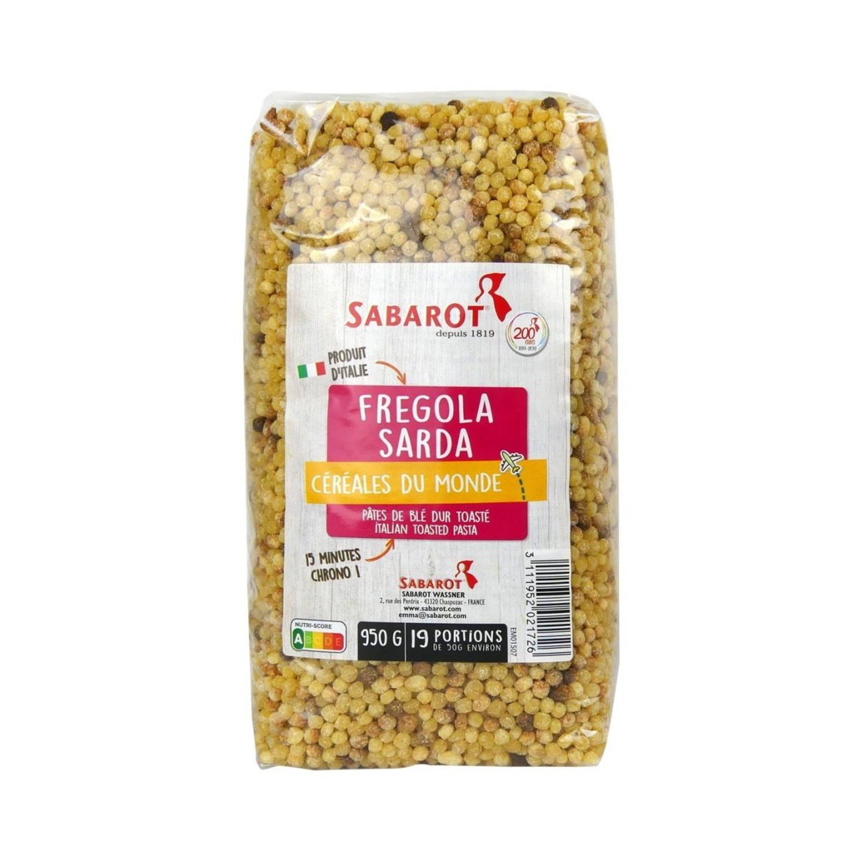 FREGOLA SARDA SACHET 950GR SABAROT - prix grossiste - cash-alimentaire.com